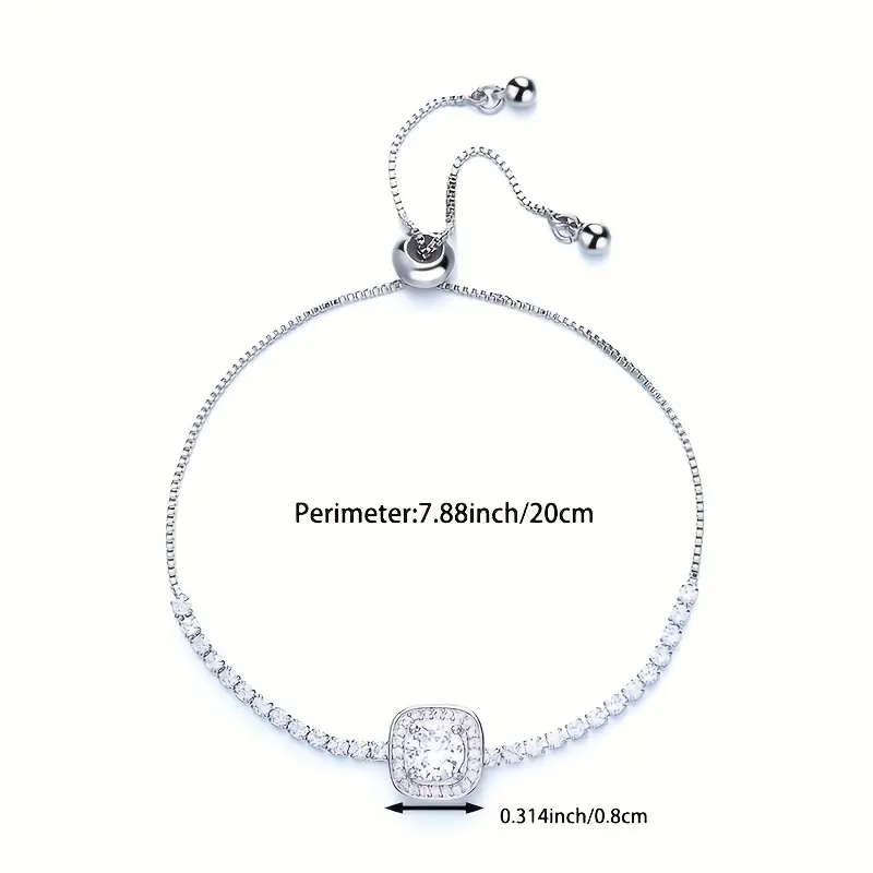 Boho Style 925 Womens Tennis Bracelet with Cubic Zirconia - Sparkling, Adjustable