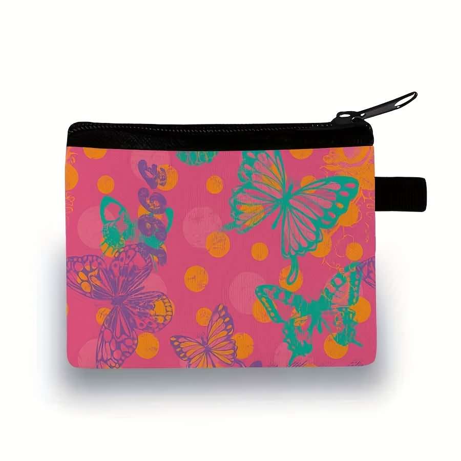 Butterfly Pattern Coin Purse Cute Fashion Storage Bag Polyester Material Durable Lightweight B