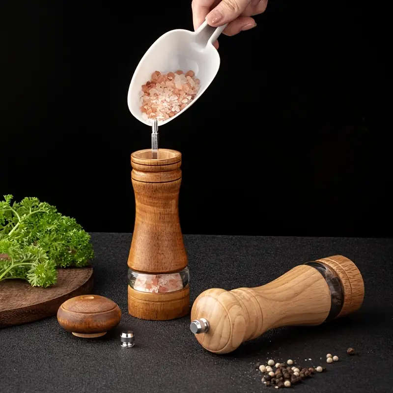 Premium Wooden Manual Pepper & Salt Grinder with Clear Viewing Window