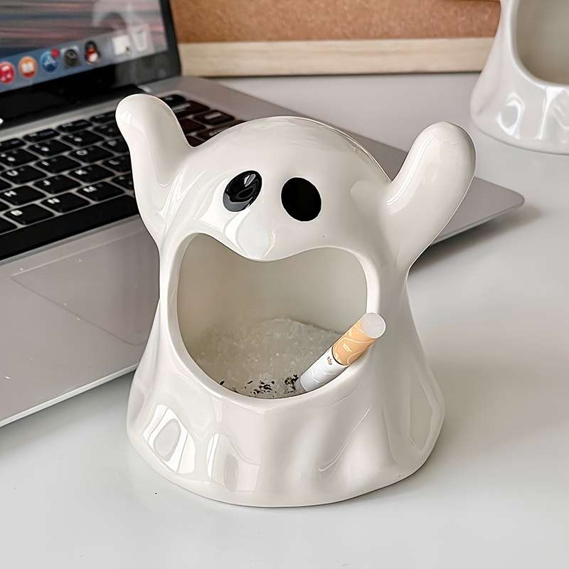 1pc Americana Style Ceramic Ghost Ashtray Irregular Shape Unique High-End Decorative Gift for Hom
