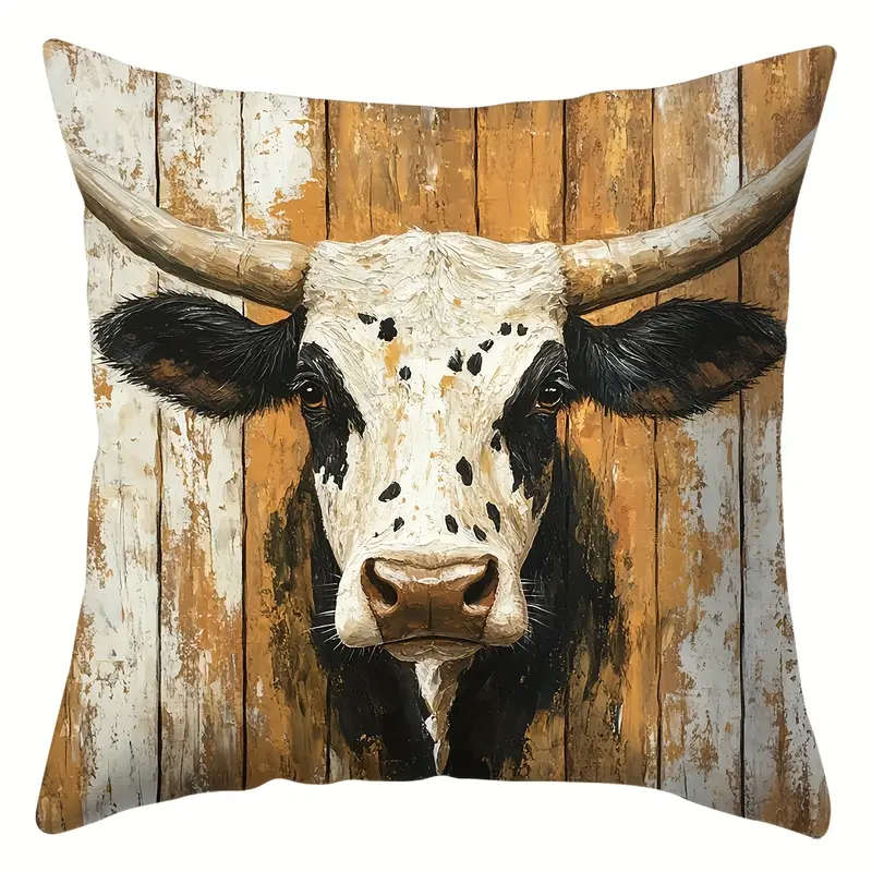 4 Piece Rustic Cow Print Throw Pillow Covers, 45cm x 45cm