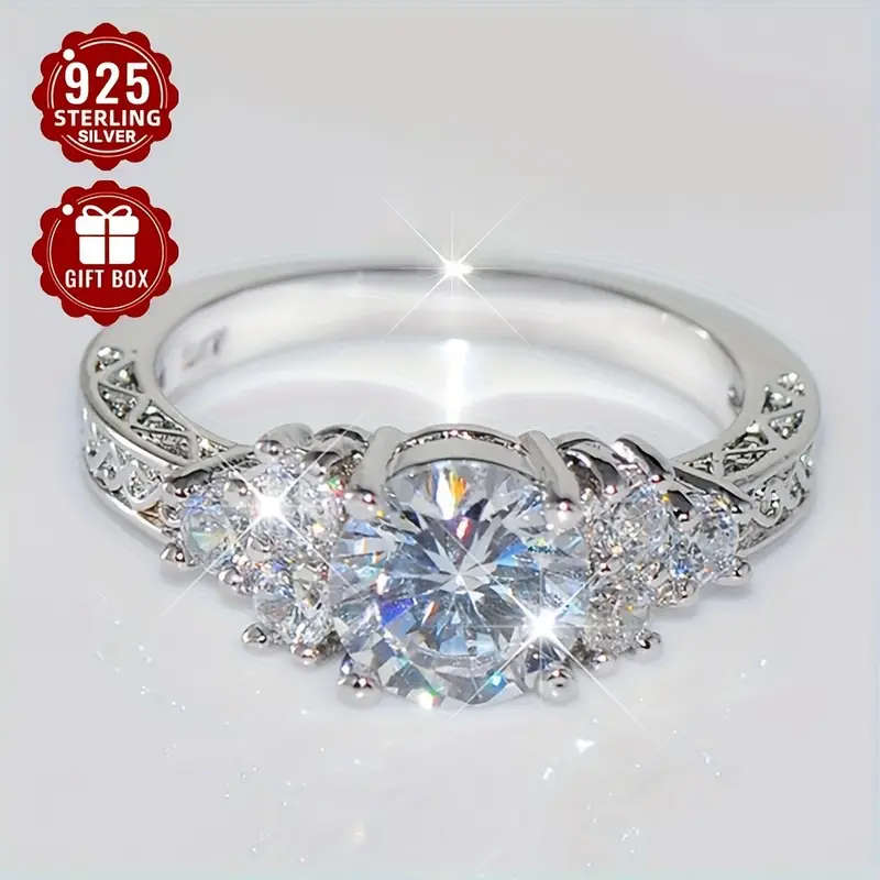Elegant 925 Sterling Silver Engagement Ring with Sparkling Cubic Zirconia