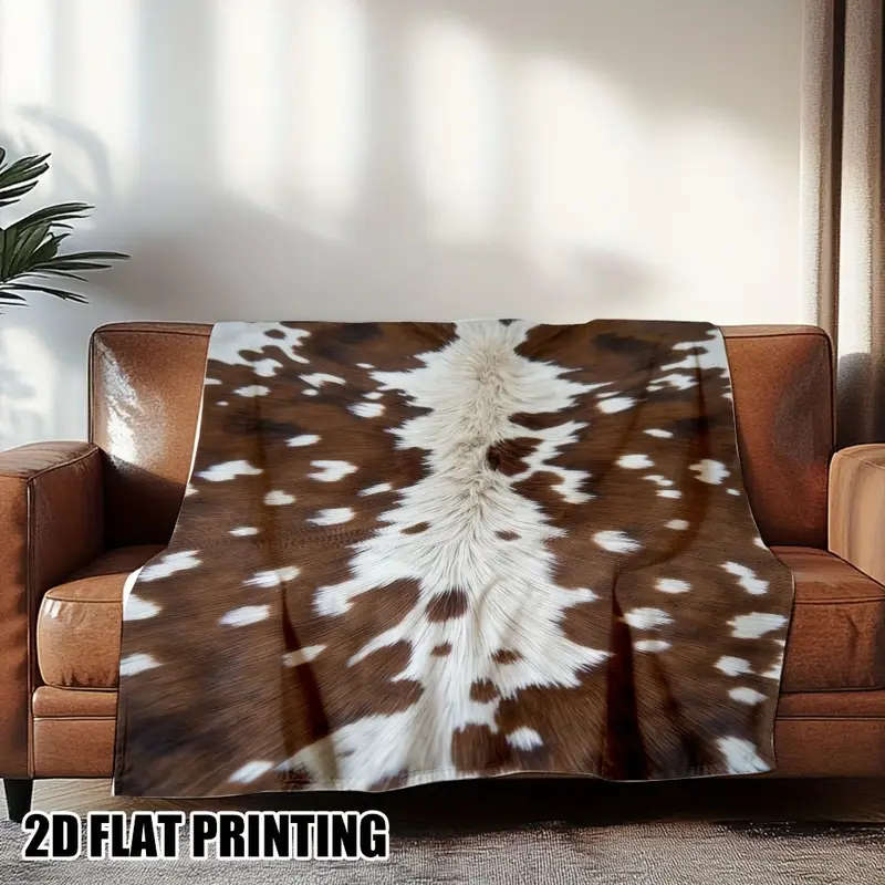 Cowhide Pattern Printed Throw Blanket - Vintage Style