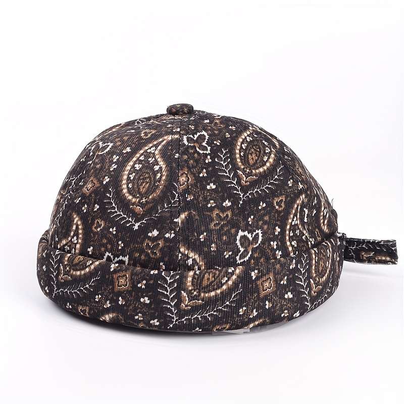 Retro Paisley Brimless Hat Stylish Warm Knit Cap With Adjustable Buckle Strap Breathable P