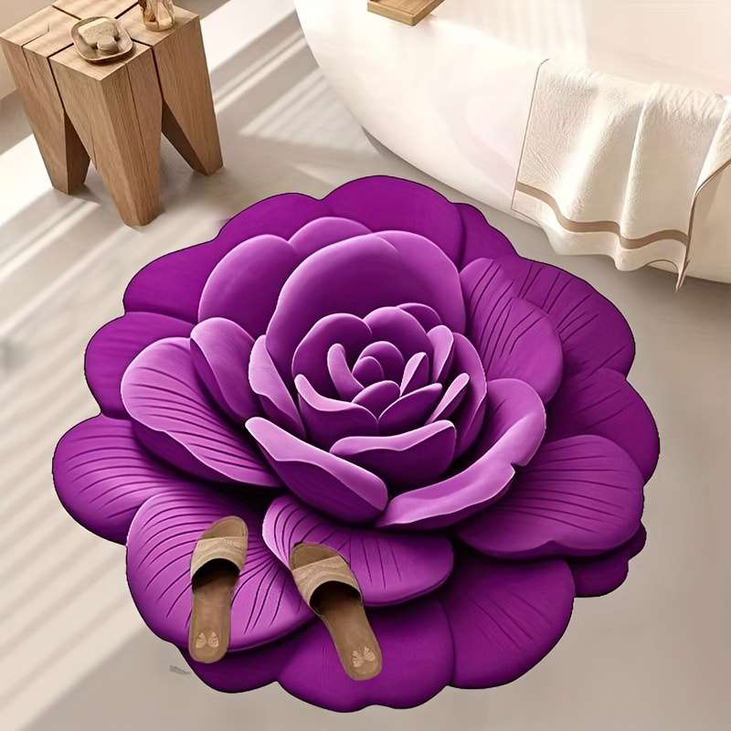1Pc 60x60cm 23.6x23.6inch Blue Flower Floor Mat