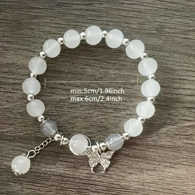 Gray Moonlight Bead Bracelet with Butterfly Pendant