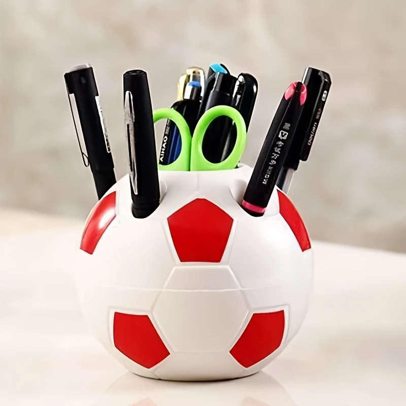 1pc Soccer Ball Desk Organizer Lightweight Plastic Pen Holder Multi-Functional Office Accessory