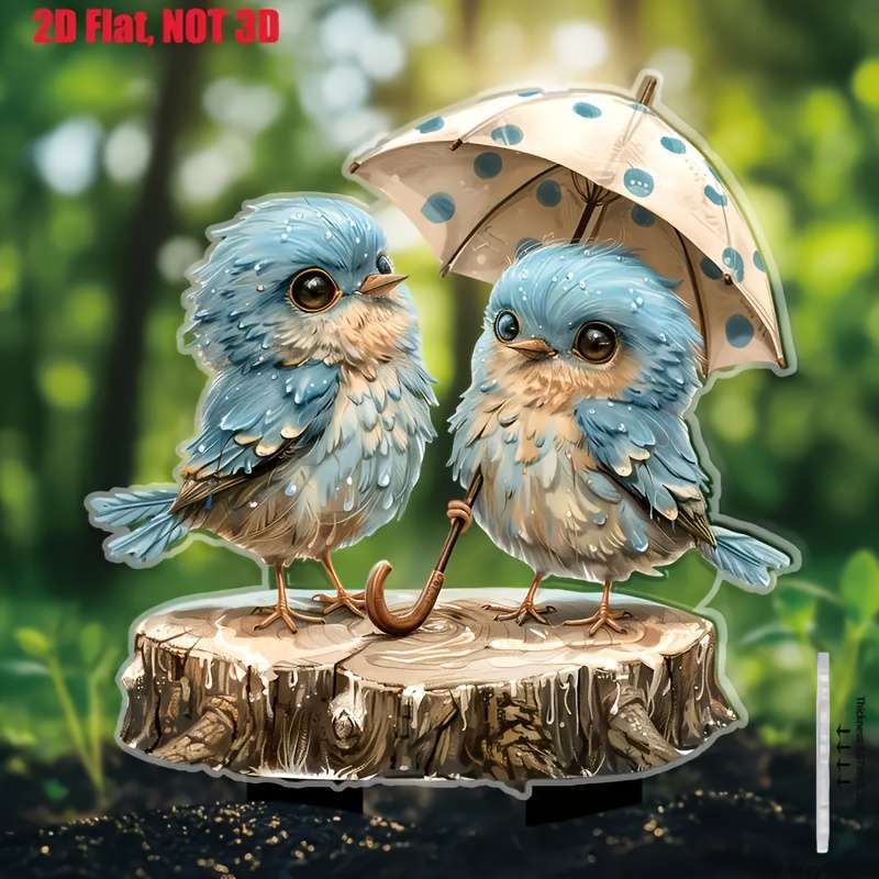 2D Flat Bohemian-Style Crystal Bluebird Garden Stand Acrylic Decorative Outdoor Piec