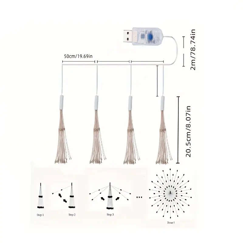 4 Strings Of Led Fireworks Colourful
