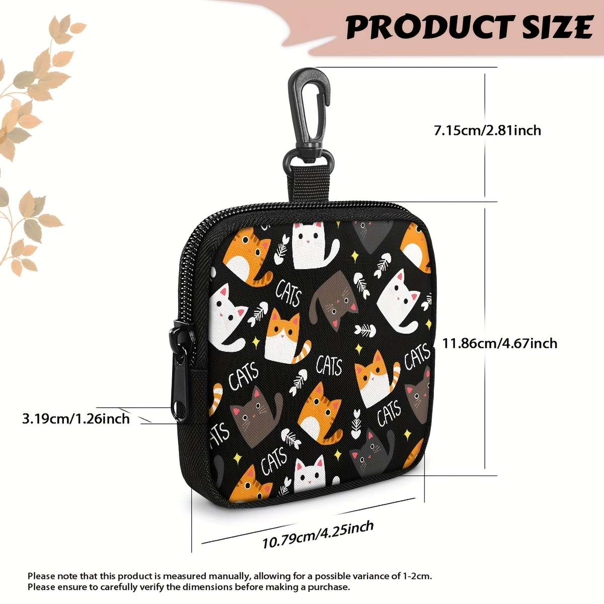 Cute Cat Keychain Coin Purse With Zipper Pocket Multifunctional Hanging Storage Wallet Machin