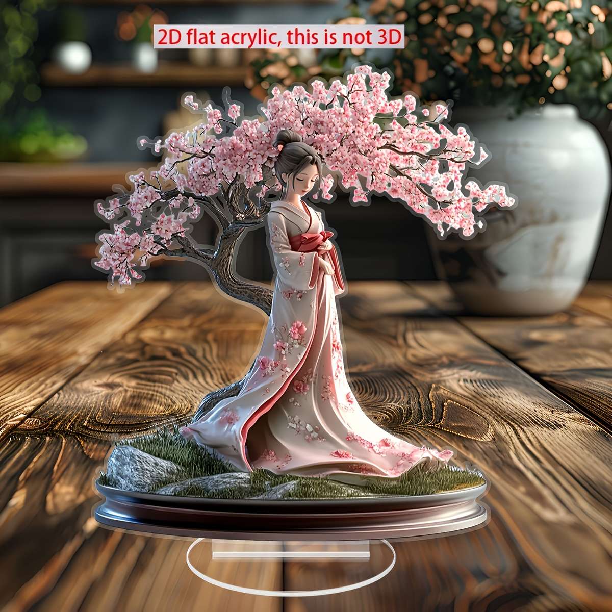 2D Flat Acrylic Decorative Japanese Cherry Blossom Tree Kimono Girl