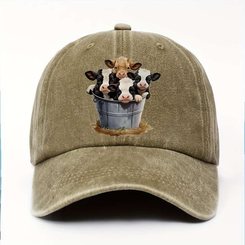 Adjustable Cotton Baseball Cap With Cute Cow Print Lightweight Sun Hat