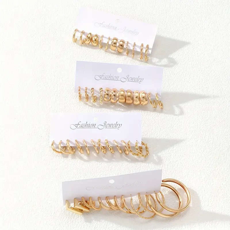 24 Pairs of Fashionable Hoop Earrings
