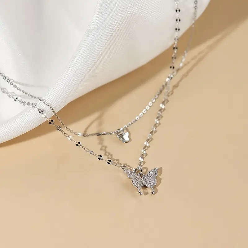 Stainless Steel Necklace Double-Layer Butterfly