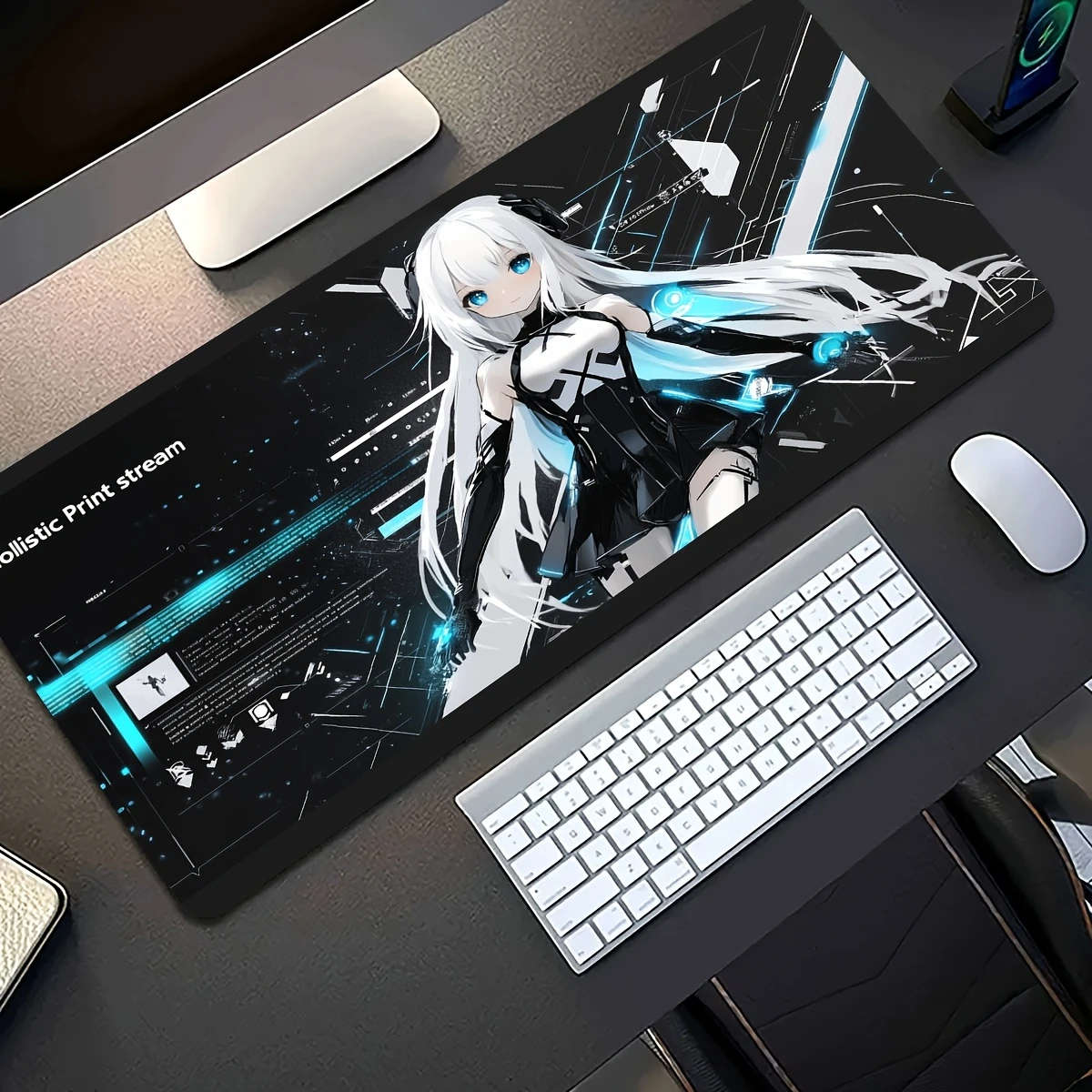 30x80cm Cyber Technology White Hair Mouse Pad Gaming Desk Mat