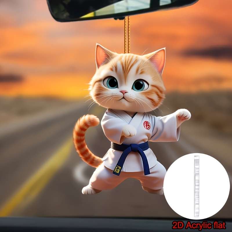 2D Flat Car Pendant Cute Jiu-Jitsu-Kitten Car Interior Holiday Decoration Acrylic Coup