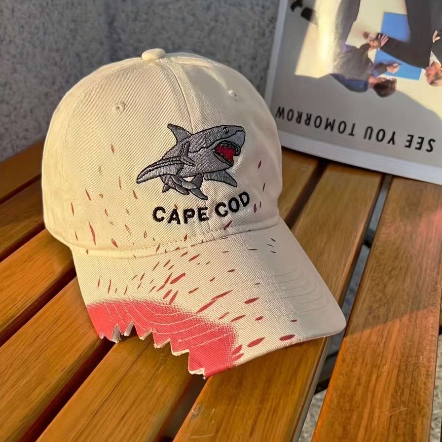 Cape Code Shark Baseball Cap Distressed Design With Shark Logo Breathable Cotton Perfect Fo