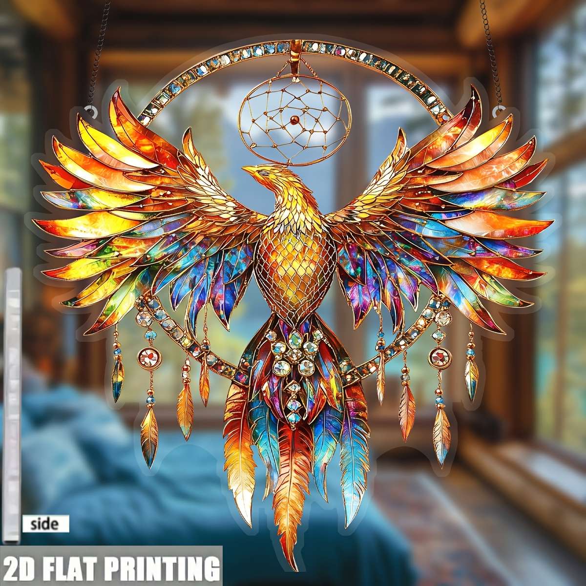 1pc 2D Flat   Painted Fire Phoenix Dreamcatcher Window Hanging Light Catcher a  acry