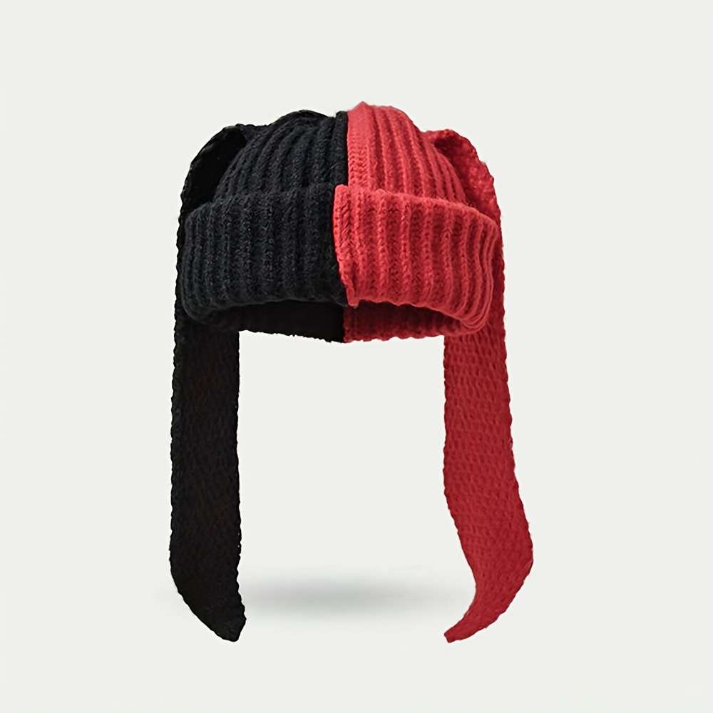 Breathable Rabbit Ear Beanie Chic Colorblock Knit Rabbit Ear Beanie