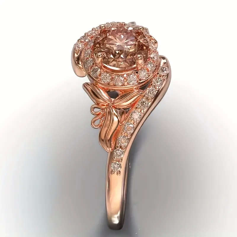 Rose Morganite Ring, Peach Lab-Created Cubic Zirconia