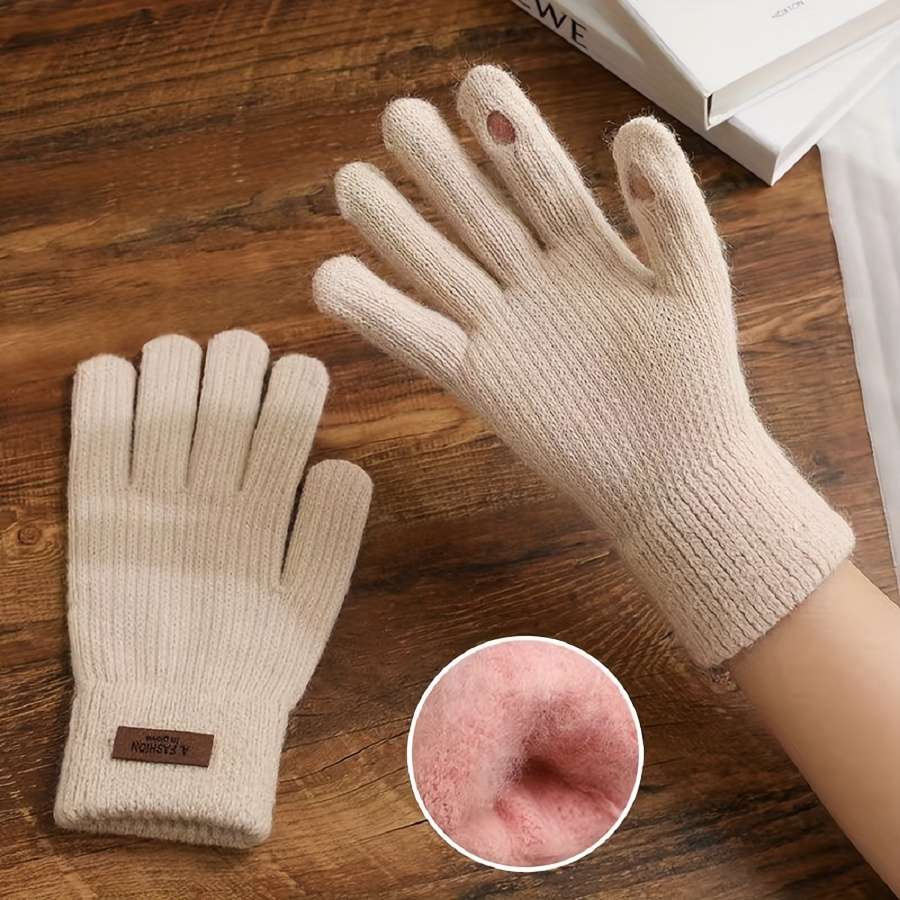 1 Pair Beige Color Warm Gloves