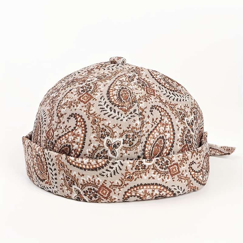 Retro Paisley Brimless Hat Stylish Warm Knit Cap With Adjustable Buckle Strap Breathable P