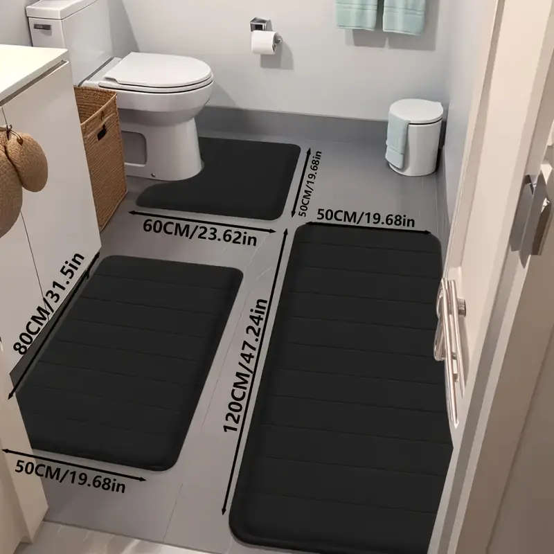 3-Piece Geometric Knitted Bathroom Rug Set