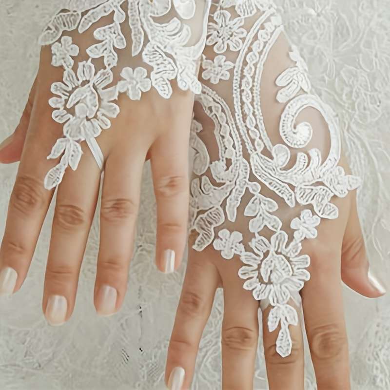 1 Pair White Bridal Lace Fingerless Gloves