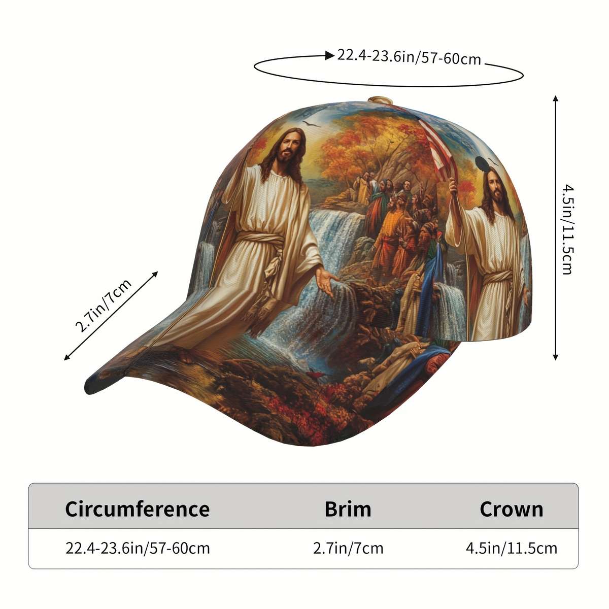 Adjustable Polyester Baseball Cap Jesus and American Flag Print Curved Brim Sports Running H