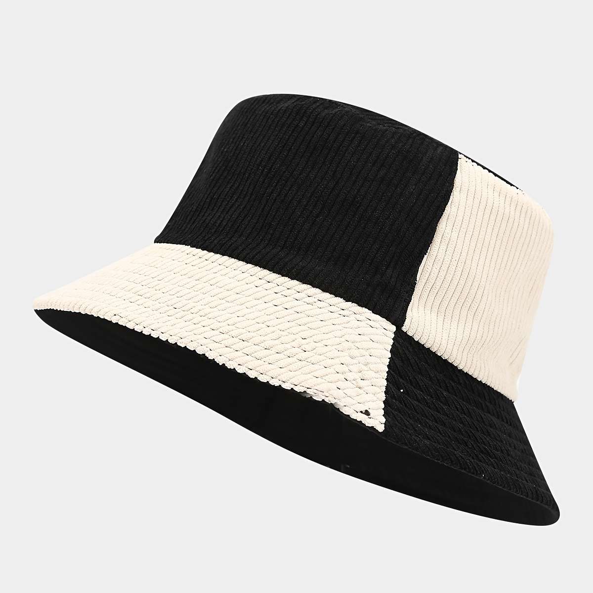 1pc Vintage Corduroy Bucket Hat Reversible Fashionable Two-Tone Design for Casual Attire