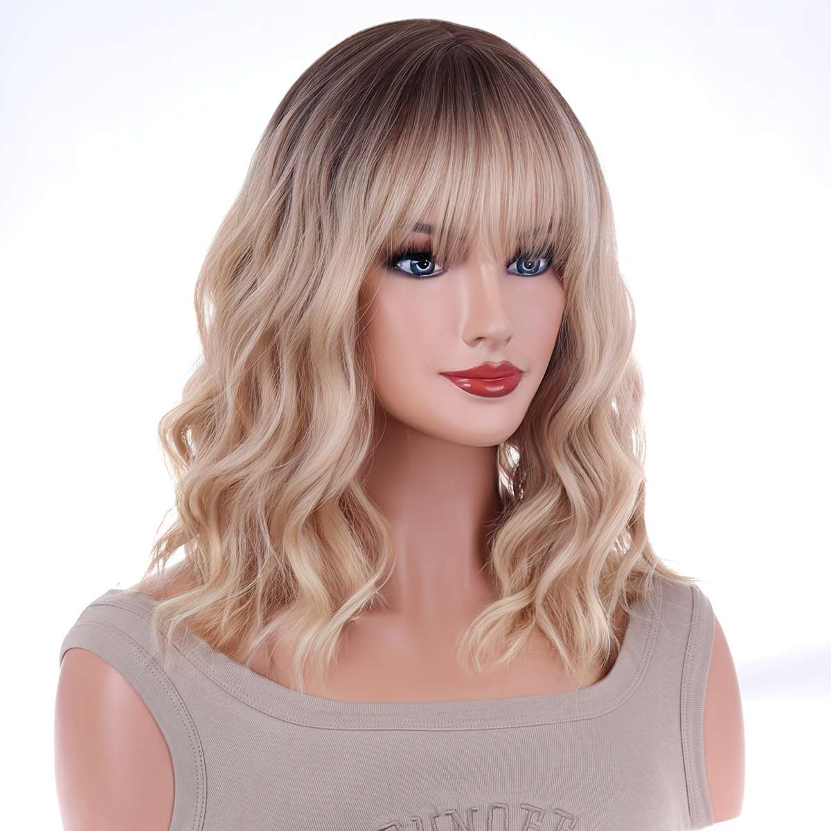 1Pc Gradient Golden 35.56cm Fashion Design Wig