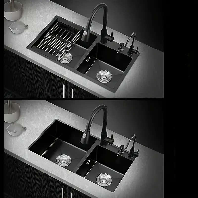 1pc Thickened Stainless Steel Double Basin Handmade Sink