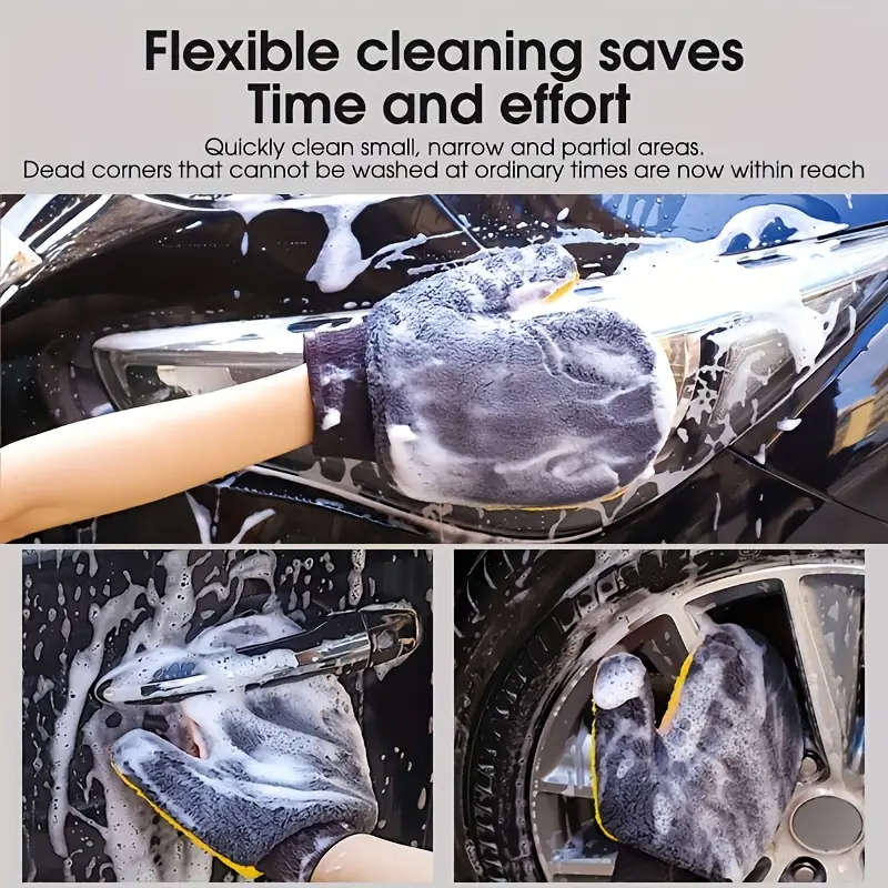 1pc Double-Sided Coral Thread Car Wash Gloves Polyester Chenille Wipe Towel Paint-Free Waterproof Th