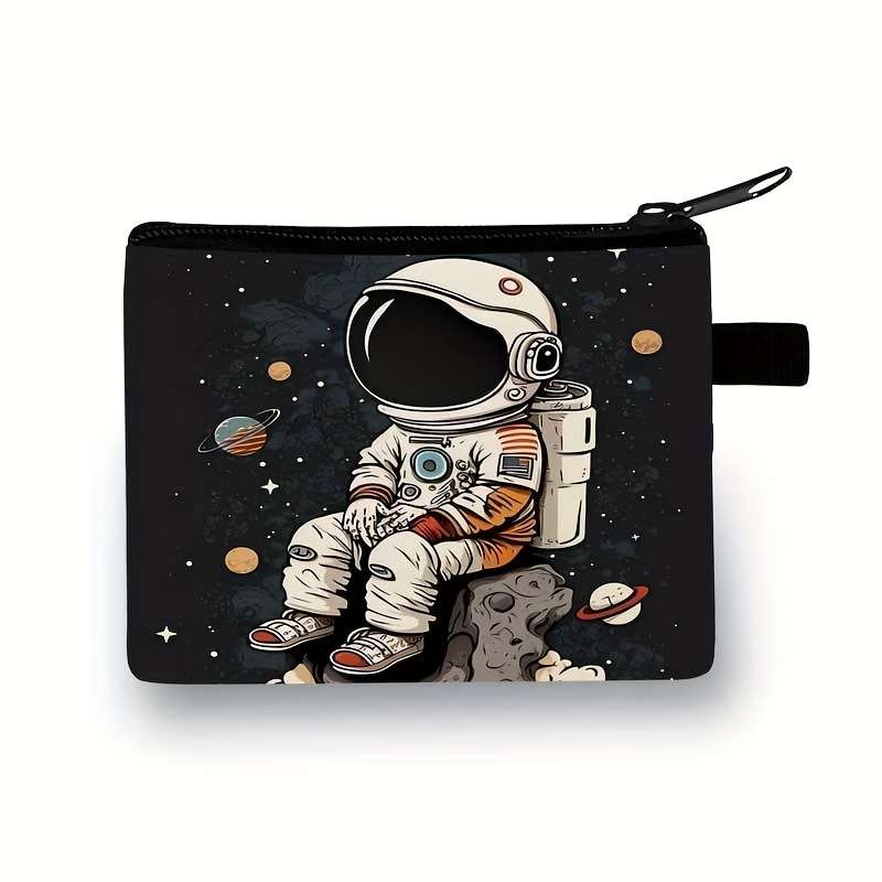 Cool Astronaut Zero Wallet Durable Polyester Pouch With Vibrant Cartoon Design Hand Washable