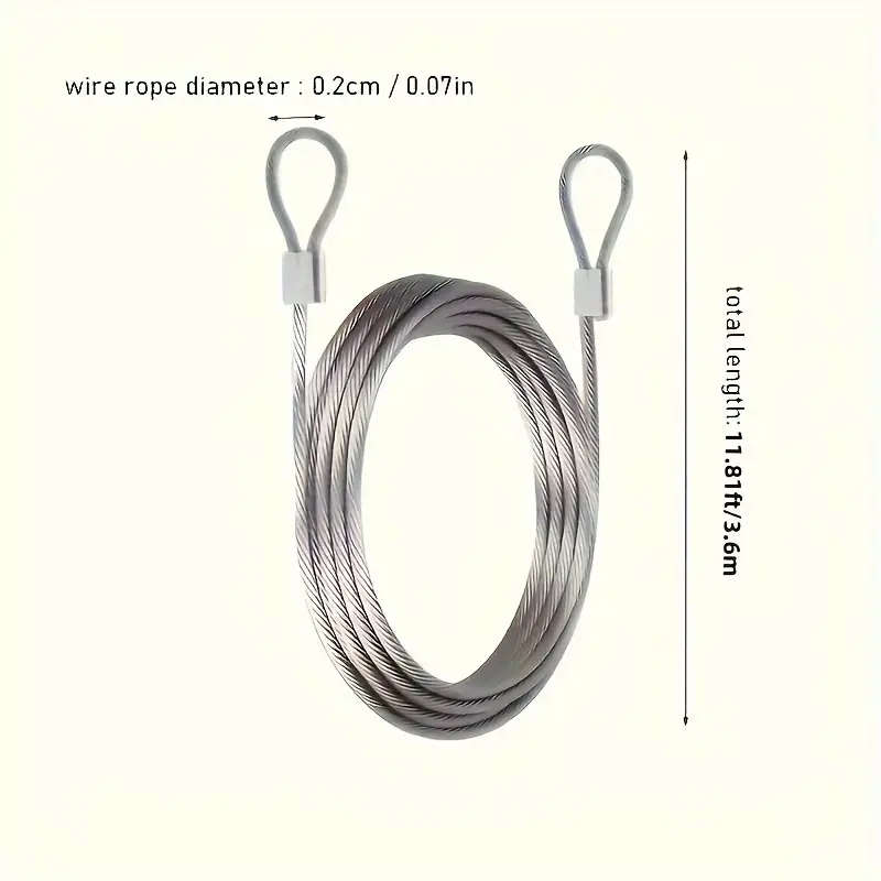 1pc Durable Stainless Steel Wire Rope Cable 360cm Length 2mm Thickness Multipurpose Metal Wire