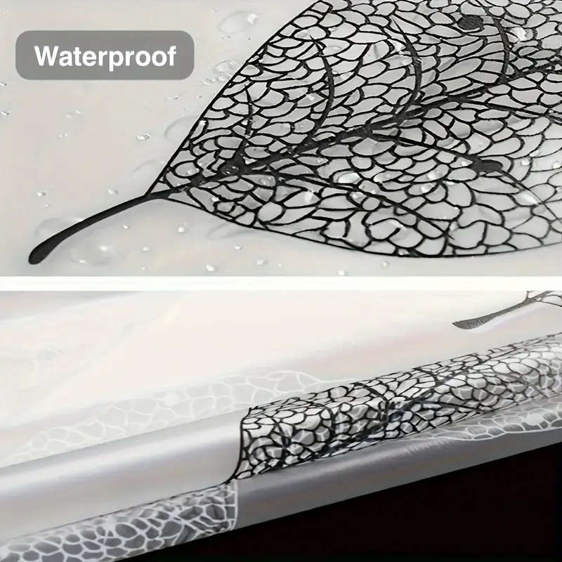 1pc Leaf Pattern Waterproof Shower Curtain with Hooks Easy-Clean Plastic Decorative Bathroom Accesso