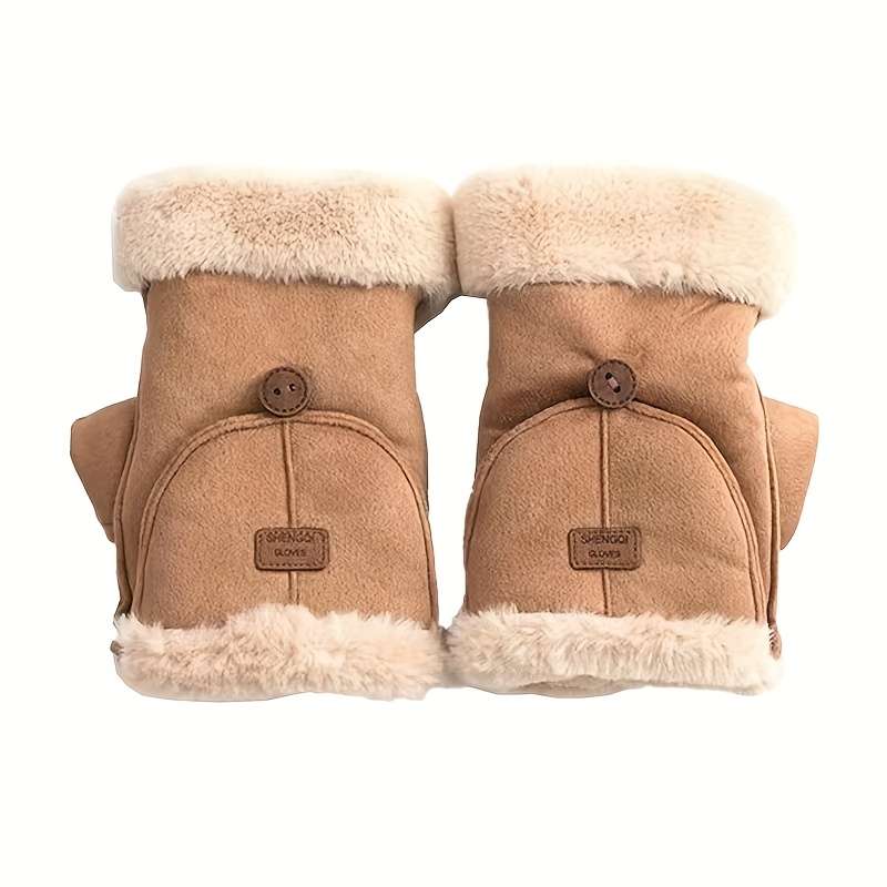 1 Pair Khaki Warm Gloves