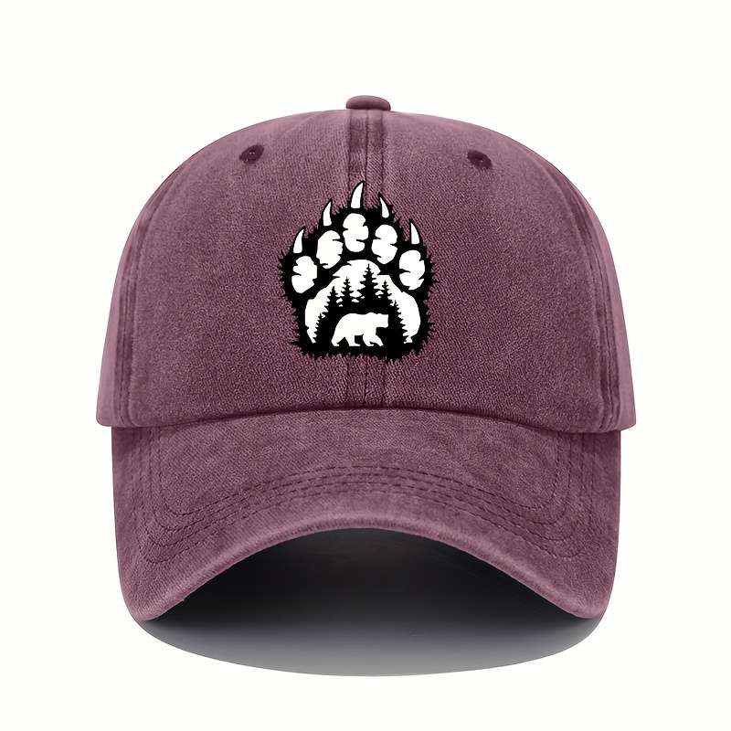 1pc Outdoor Adventures Vintage Bear Paw Print Baseball Cap Adjustable Cotton Washed Sun Hat with