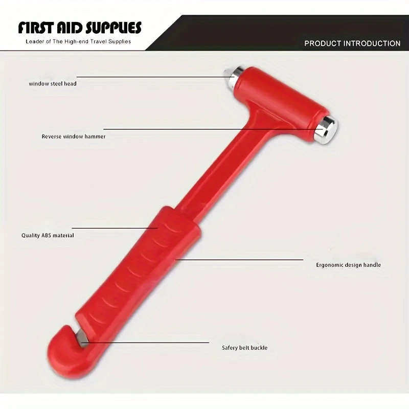 1Pc 2In1 Mini Hammer Durable Ready To Use Firefighter Approved Red