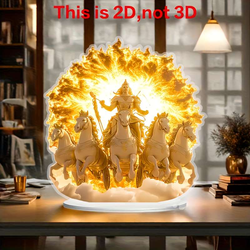 2D Flat Sun God Acrylic Sculpture Mythological Iconic Figure Theme Surreal Fantasy Decor Mul