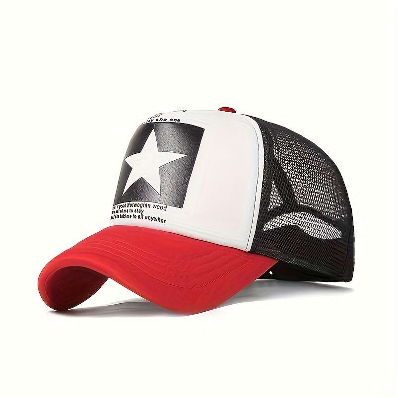 1pc Adjustable Breathable Mesh Trucker Hat with Star Patch Lightweight Sun Protection Baseball Ca