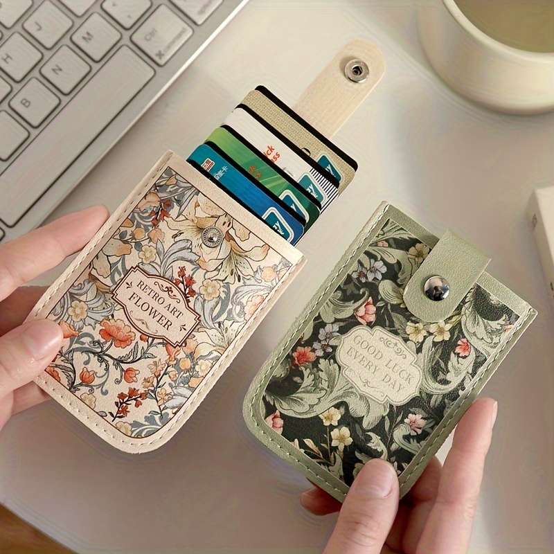1pc Vintage Floral Pattern Pull-Out Multi-Card Slot ID Holder Large Capacity Compact Ultra-Thin Sy