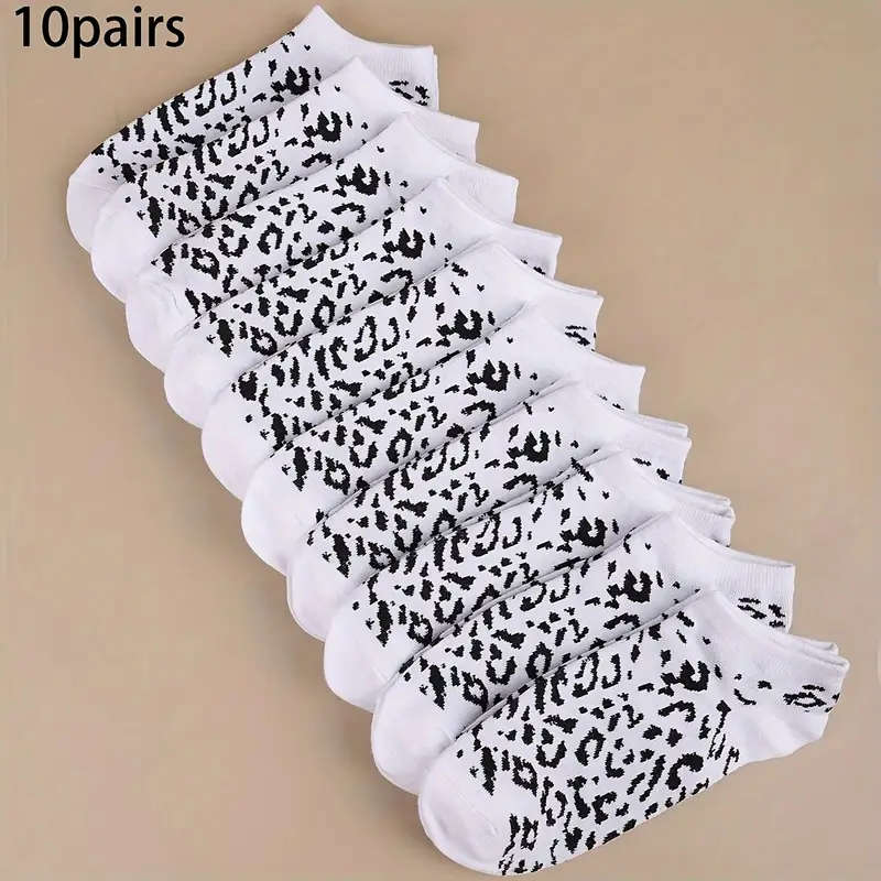 10pcs Women's Leopard Print Ankle Socks Multicolor Sweat-Wicking Casual Sporty Style Soft Polyester