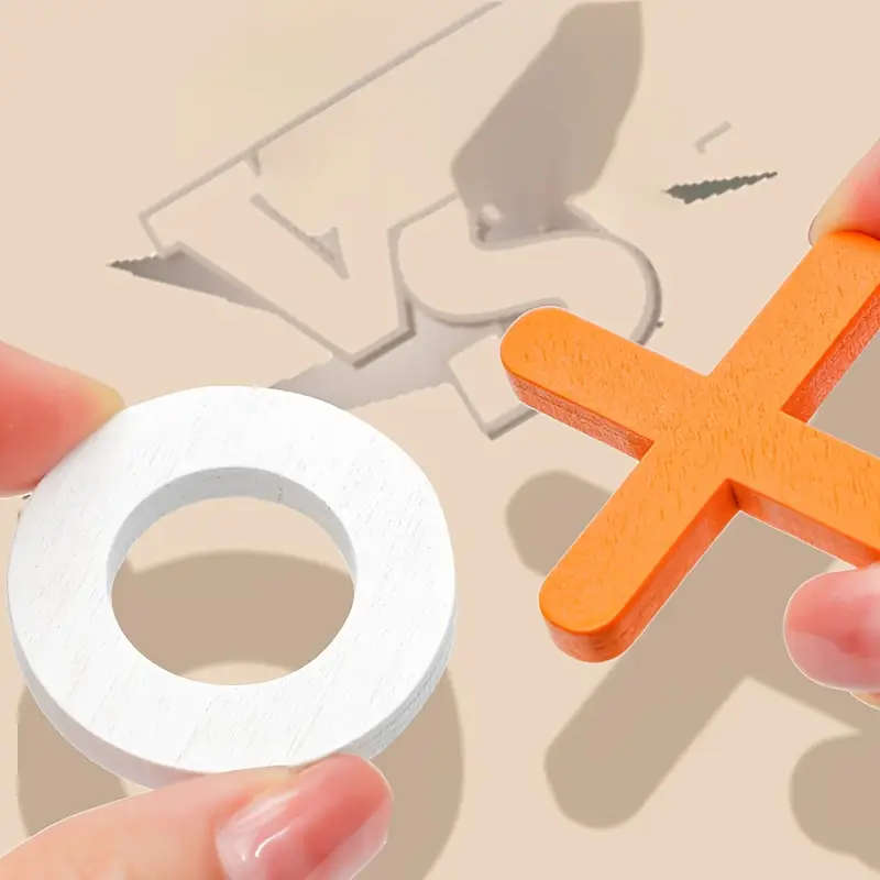 Wooden Tic Tac Toe Game for Youngsters - Mini XO Chess Board with Colorful XOXO Pieces