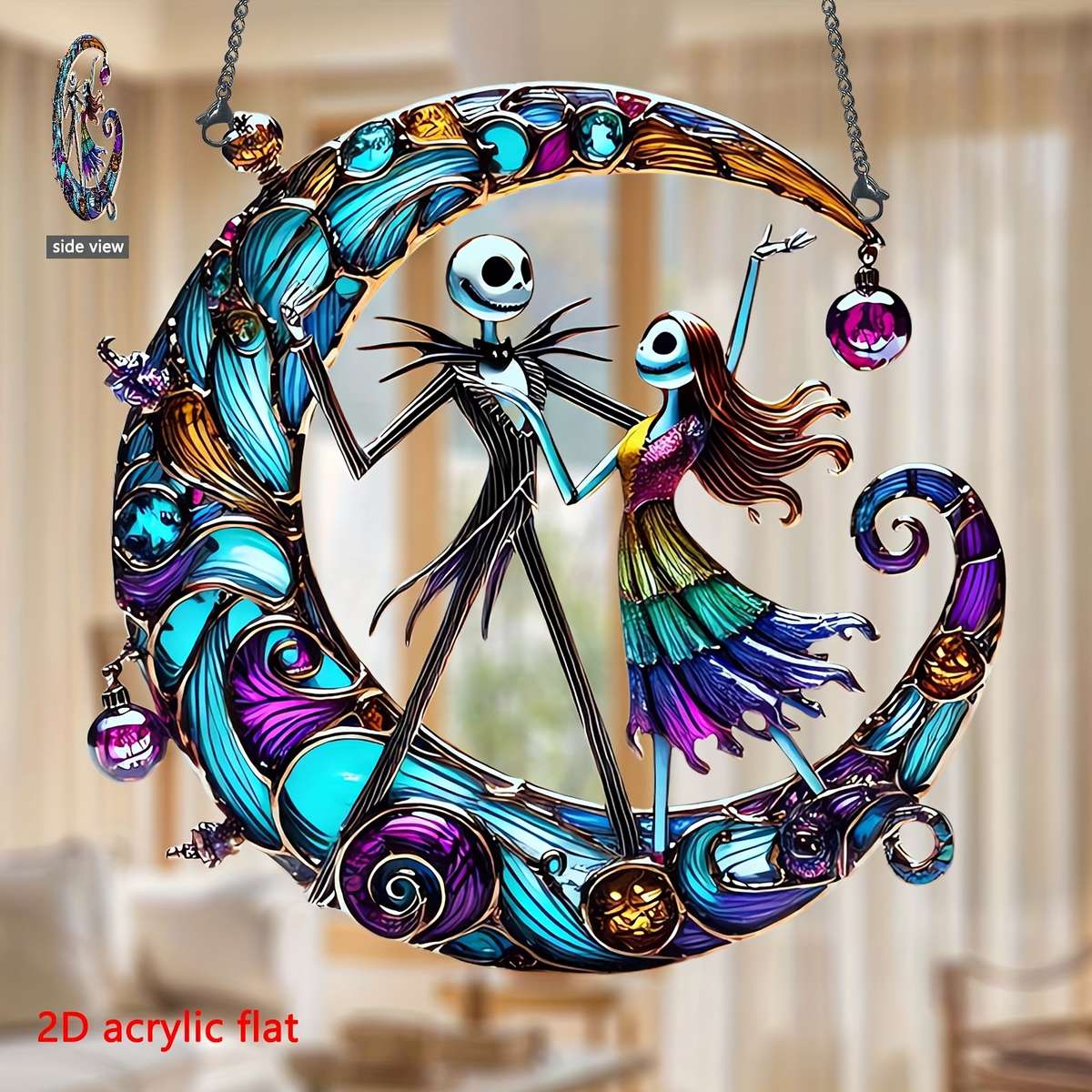 1pc 2D Flat   Acrylic Nightmare Before Christmas Sun Catcher Vibrant Jack Skellington Sally W