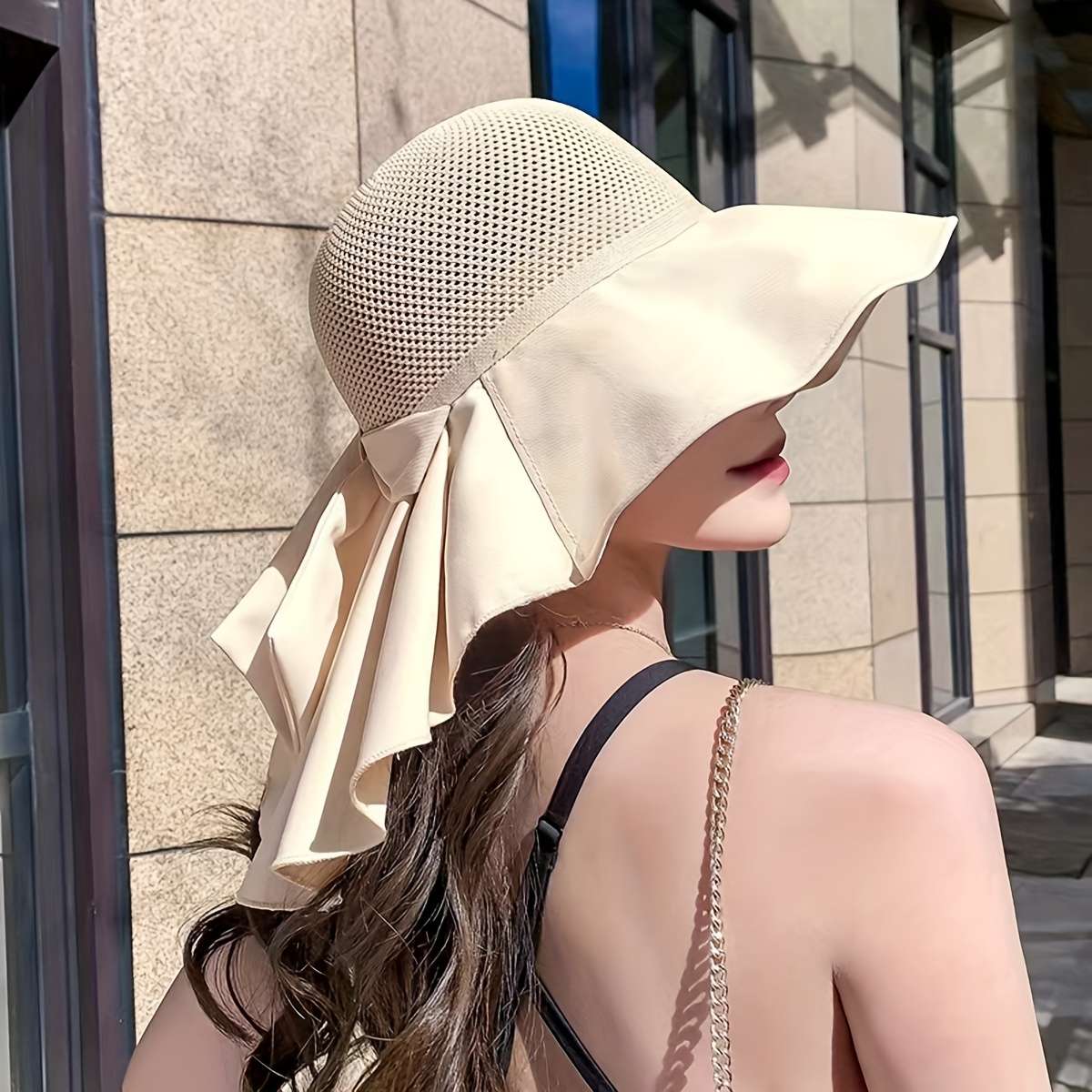 Women'S Breathable Polyester Sun Hat With Drawstring 100% Woven Bucket Hat With Detachable Pro