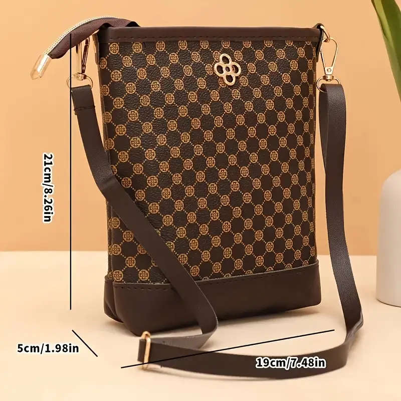 Geometric Pattern Crossbody Bag with Adjustable Strap, Zipper Closure