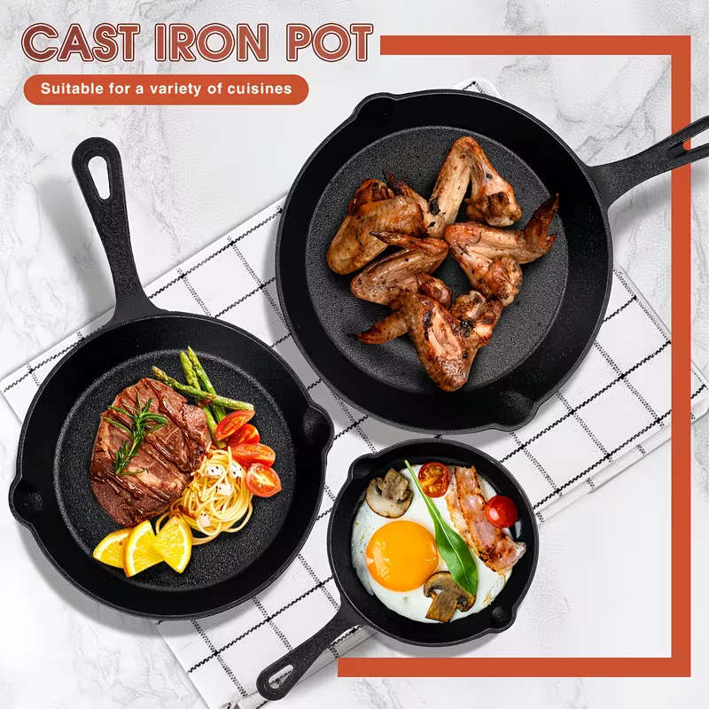3pcs Cast Iron Skillet Set