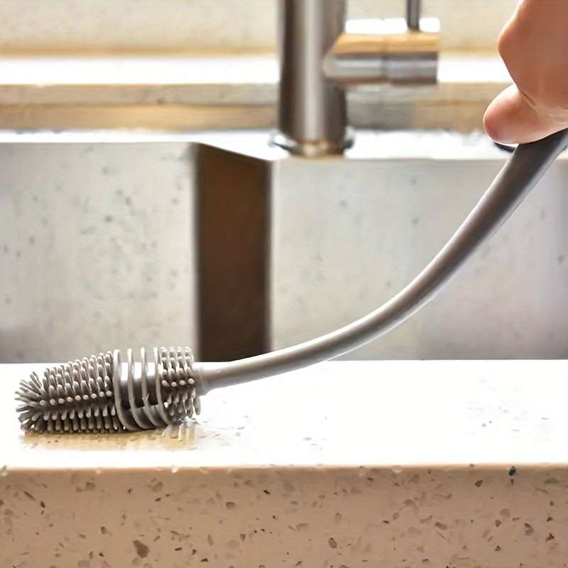 Silicone Cleaning Brush with Long Handle   Flexible Durable Bristles for Cups Bottles   Mult