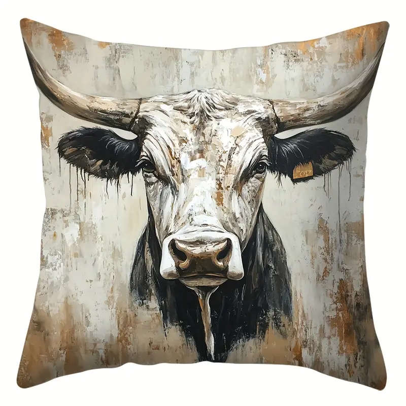 4 Piece Rustic Cow Print Throw Pillow Covers, 45cm x 45cm